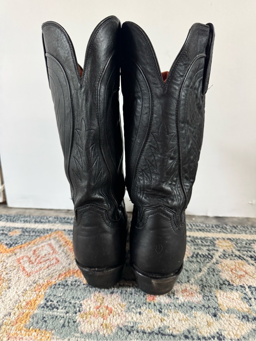 Lucchese Black Leather Cowboy Boots - Picture 3 of 6